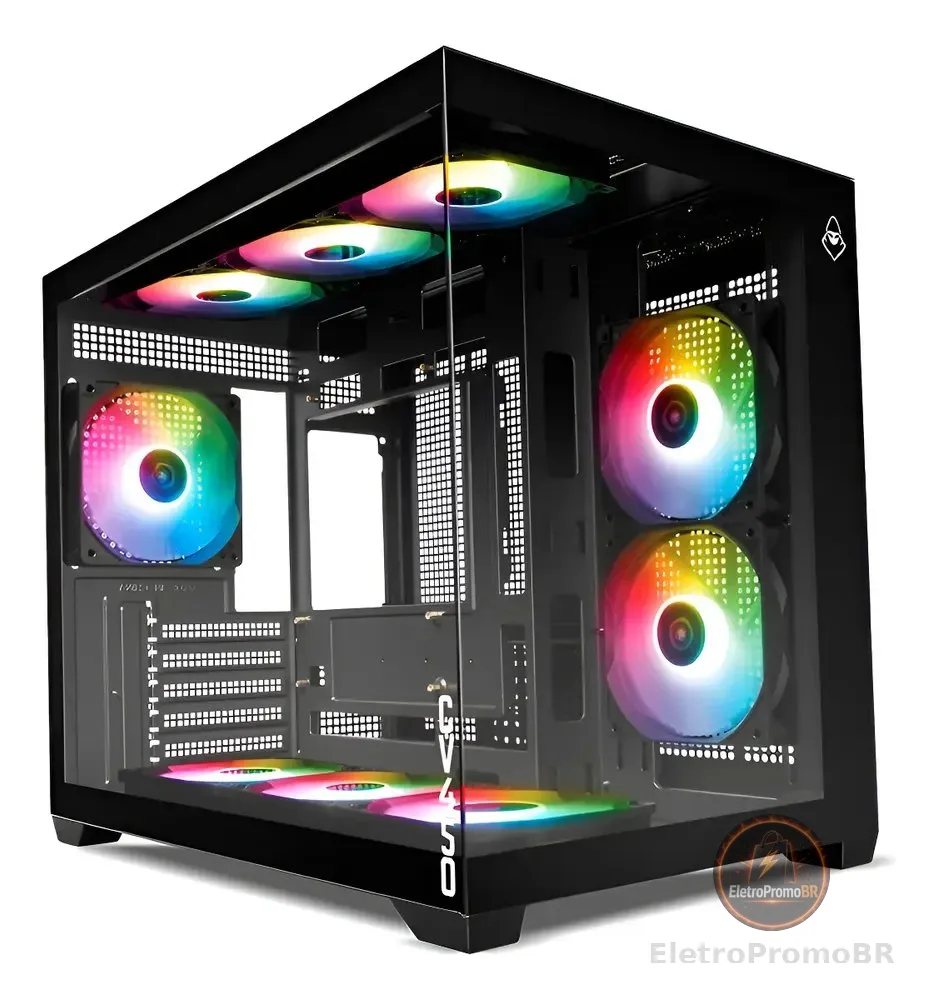 Gabinete Gamer Mancer Cv450, Mini Tower, 9 Fans, Vidro Preto