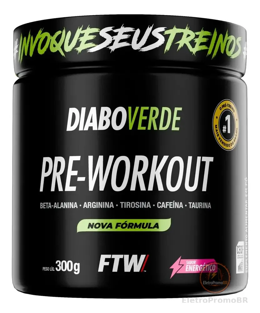 Pré Treino Pre Workout DIABO VERDE Pote 300g Sabor Energético-FTW
