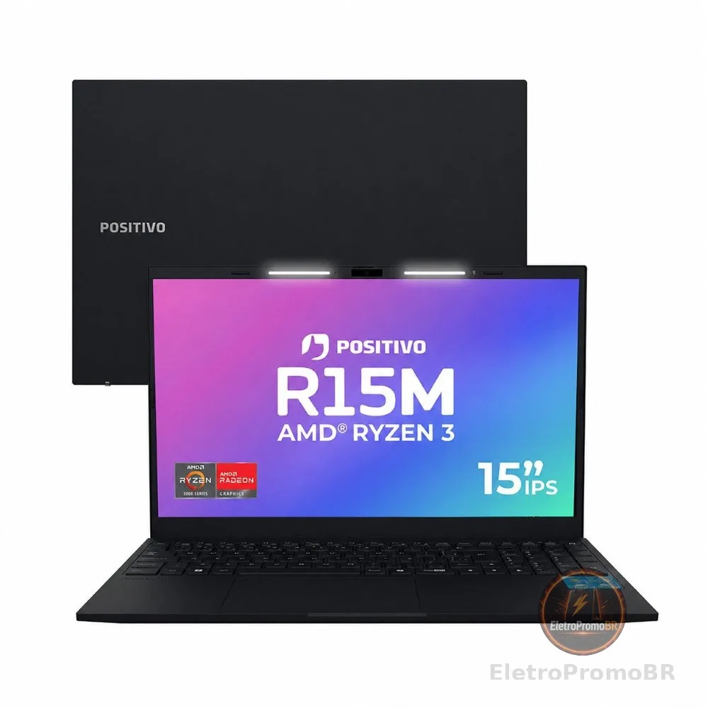 Notebook Positivo Vision R15M AMD Ryzen 3-7330U Linux 8GB RAM 256GB SSD Wi-Fi 6 Tela 15” IPS - Preto