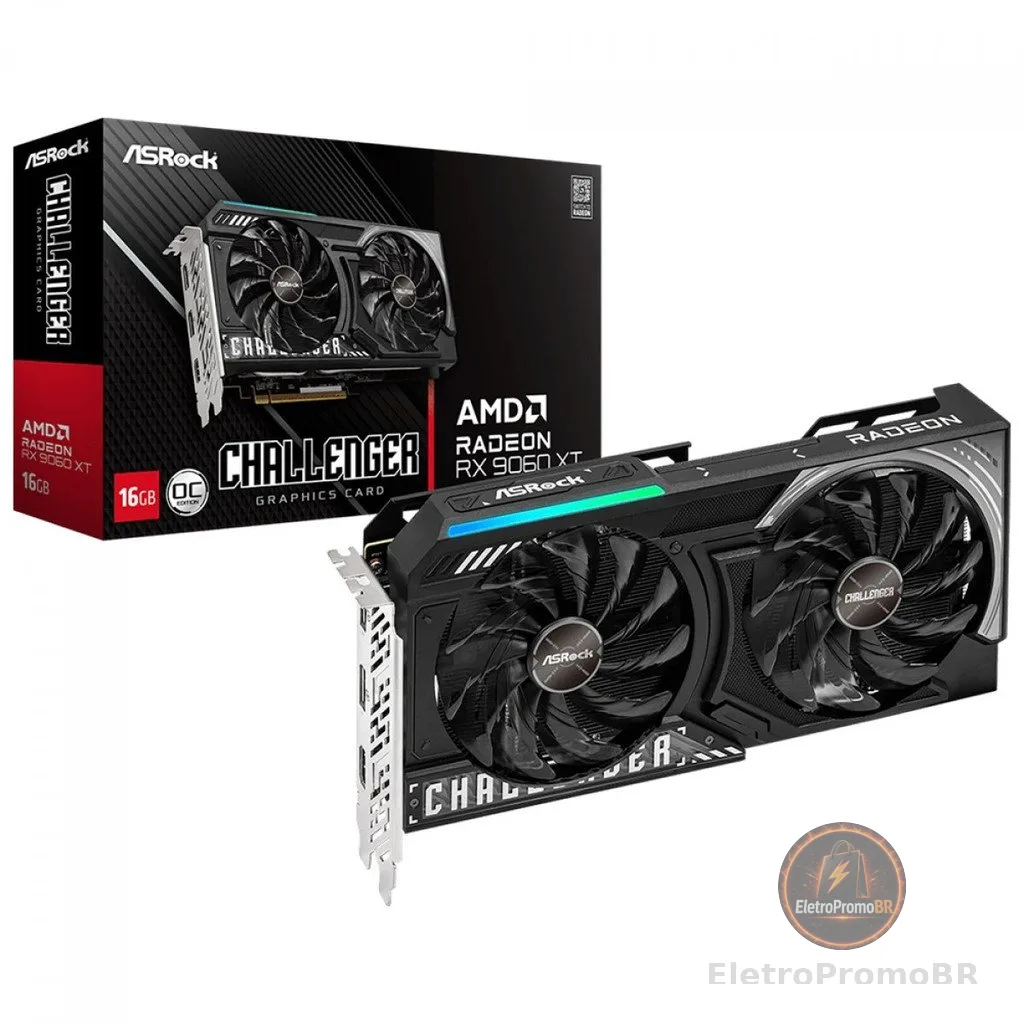 Placa de Vídeo ASRock AMD Radeon RX 9060 XT Challenger OC, 16GB, GDDR6, FSR, Ray Tracing, 90-GA5QZZ-00UANF