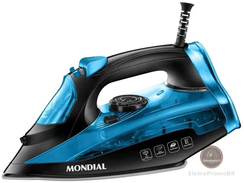 Ferro de Passar Roupa a Vapor Mondial F-53 Preto e Azul