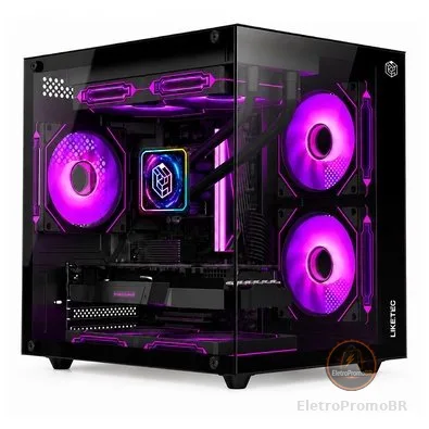 Gabinete Gamer Liketec Dasha V2, Cubo, M-ATX, Mini Tower, Frontal e Lateral em Vidro Temperado, Sem FANs, Preto - LC-MT-CUBODASHAV2-SF
