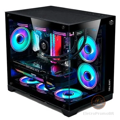Gabinete Gamer Liketec MAD Rock Black, Mini Tower, M-ATX, Frente e Lateral em Vidro, 4 Ventoinhas, Preto - LC-CB3X2-MADROCK-2041