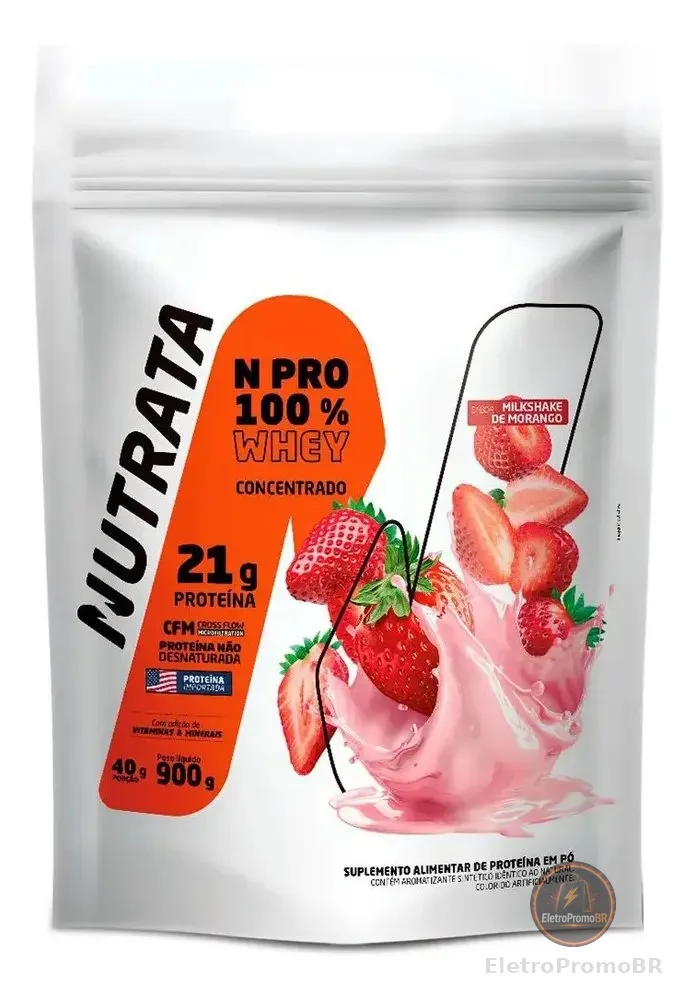 Whey Npro 100% Concentrado Morango Nutrata 900g Morango
