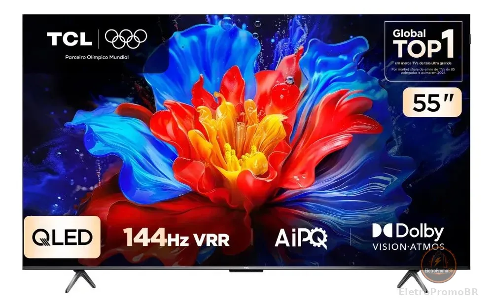 Smart TV TCL 55 Polegadas QLED 4K P8K WiFi Bluetooth Google TV 144Hz HDR10+ Dolby Atmos Vision 55P8K