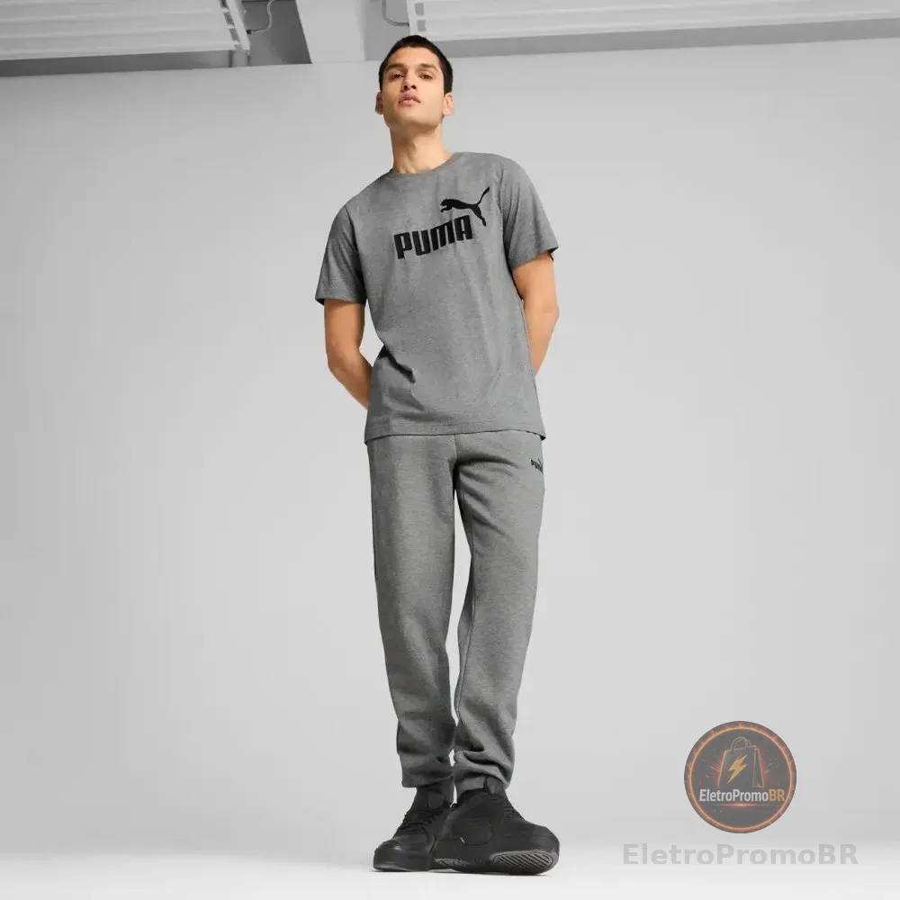 Camiseta Masculina Ess Logo Tee  Puma Medium Gray Heather Liso P