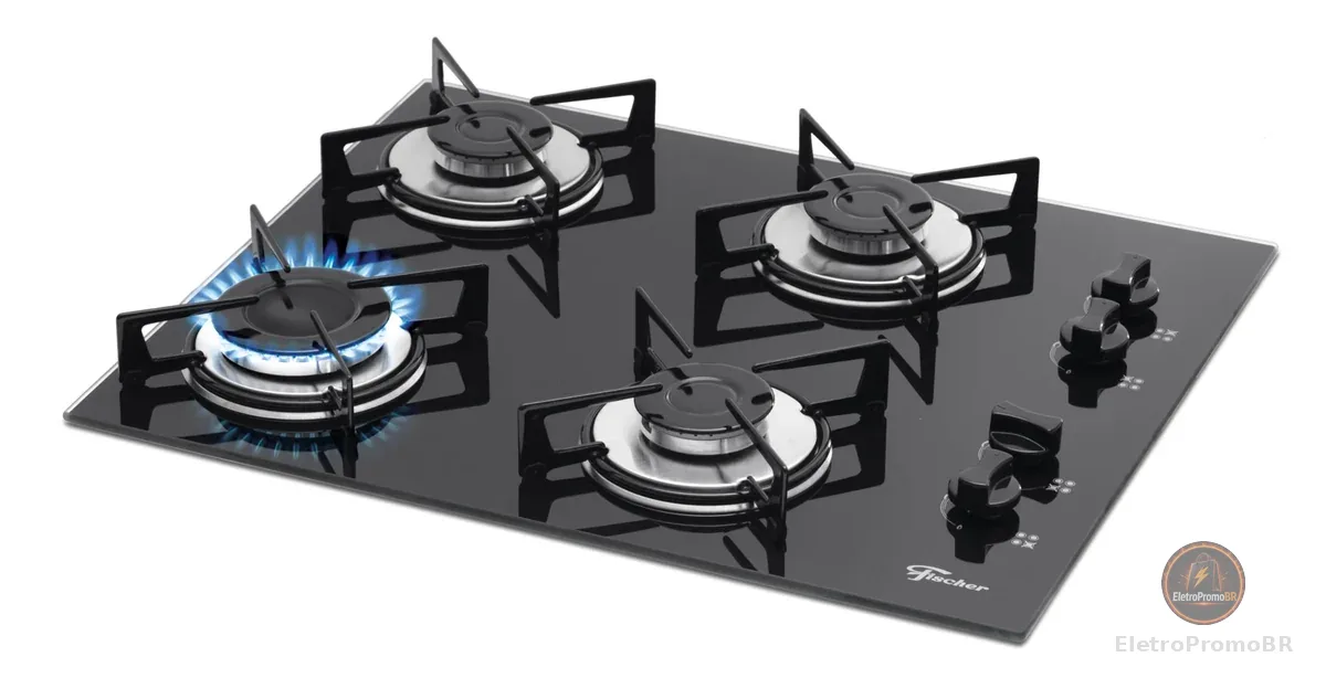 FISCHER COOKTOP GÁS 4 BOCAS MESA VIDRO PRETA BIVOLT 1519-5713