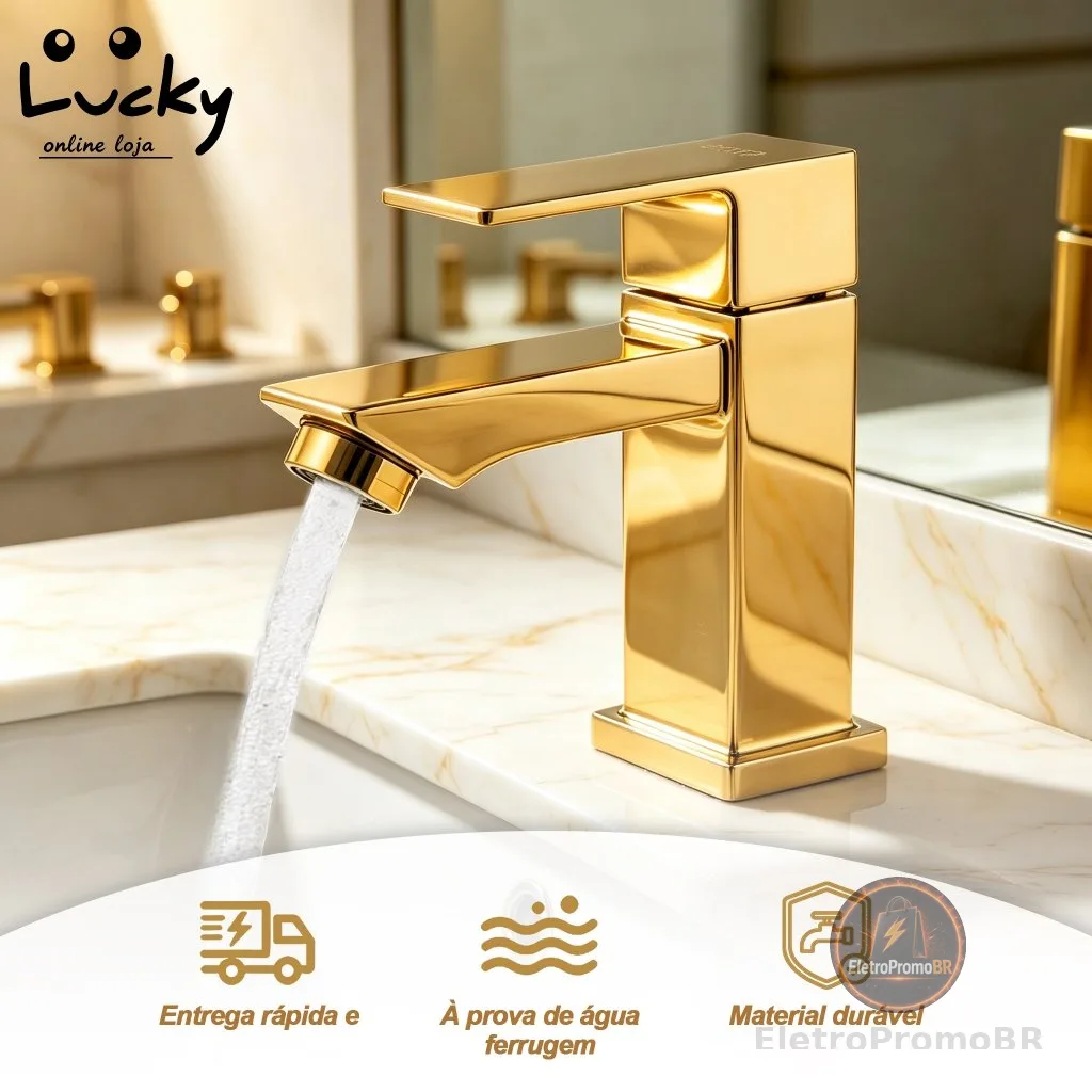 Torneira de banheiro lavabo ou pia Luxo Dourado-100% Sus304 Inox