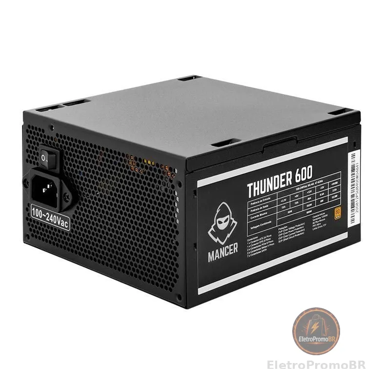 Fonte Mancer Thunder 600W 80 Plus Bronze, MCR-THR600-BL01
