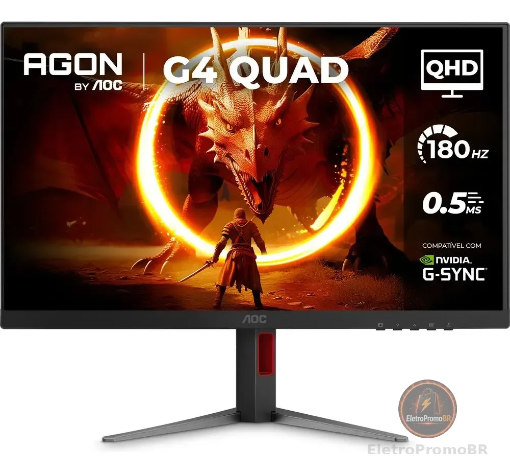 Monitor Gamer AOC AGON QUAD 27" QHD 180Hz 0,5ms IPS HDR10 Base Ajustável Q27G4F Preto