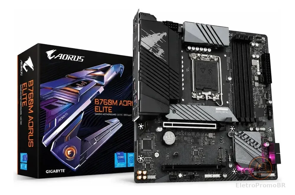Placa Mãe Gigabyte Intel 1700 B760m Aorus Elite 4x Ddr5 Matx Cor Preto