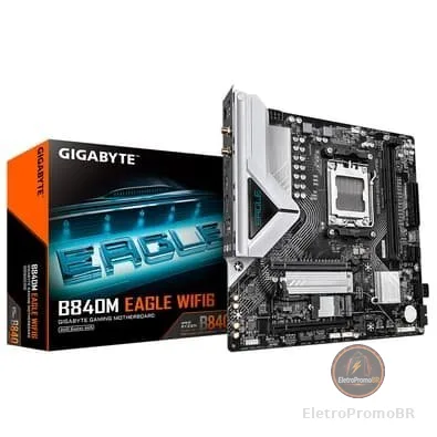 Placa Mãe Gigabyte B840M EAGLE WIFI6, AMD AM5, Micro ATX, DDR5, RGB, Wi-Fi 6, Bluetooth, Preto - B84MELW-00