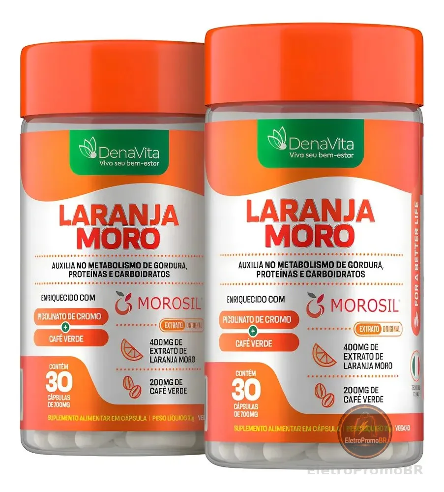 Kit 2x Laranja Moro Morosil + Cromo + Café Verde - Denavita Extrato De Laranja Moro Morosil 30 Cápsulas - Denavita
