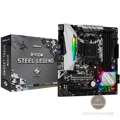 Placa-Mãe ASRock B450M Steel Legend, AMD AM4, mATX, DDR4, Preto - B450M Steel Legend