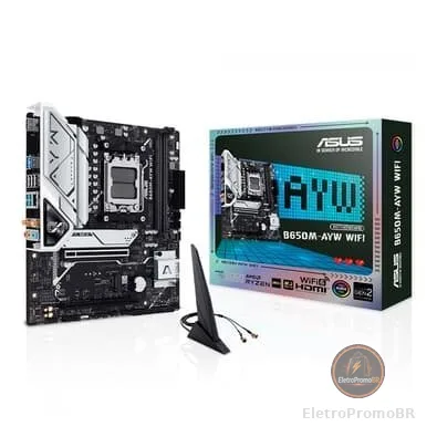 Placa Mãe ASUS B650M-AYW Wi-Fi, AM5, mATX, DDR5, Wi-fi, Bluetooth - 90MB1KI0-M0EAY0