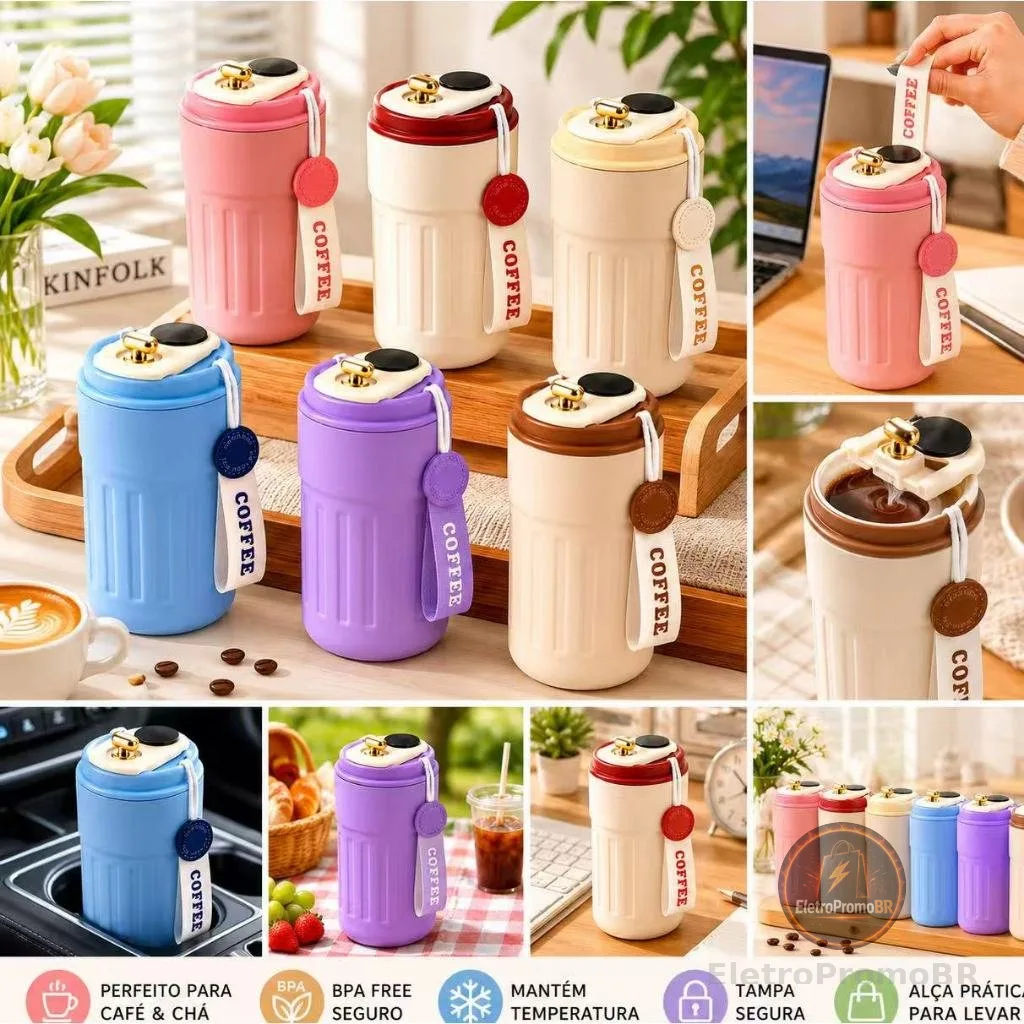Copo Térmico Cafe 450ml Inox com Display Digital e Tampa com Trava – Mantém Temperatura por Horas