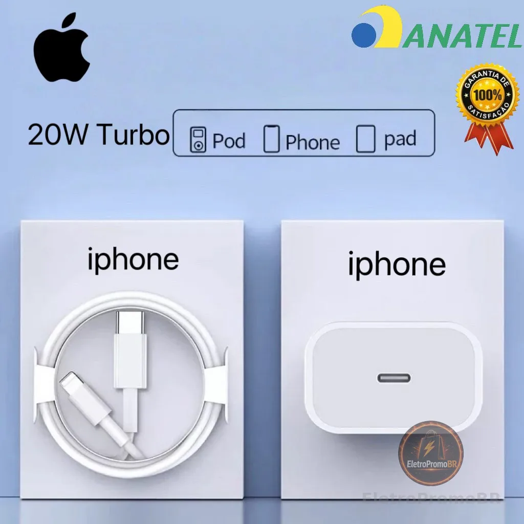 Carregador Original Para iPhone 11 12 13 14 15 16 Fonte + Cabo 20w PD Turbo Rapido Tipo C Lightning
