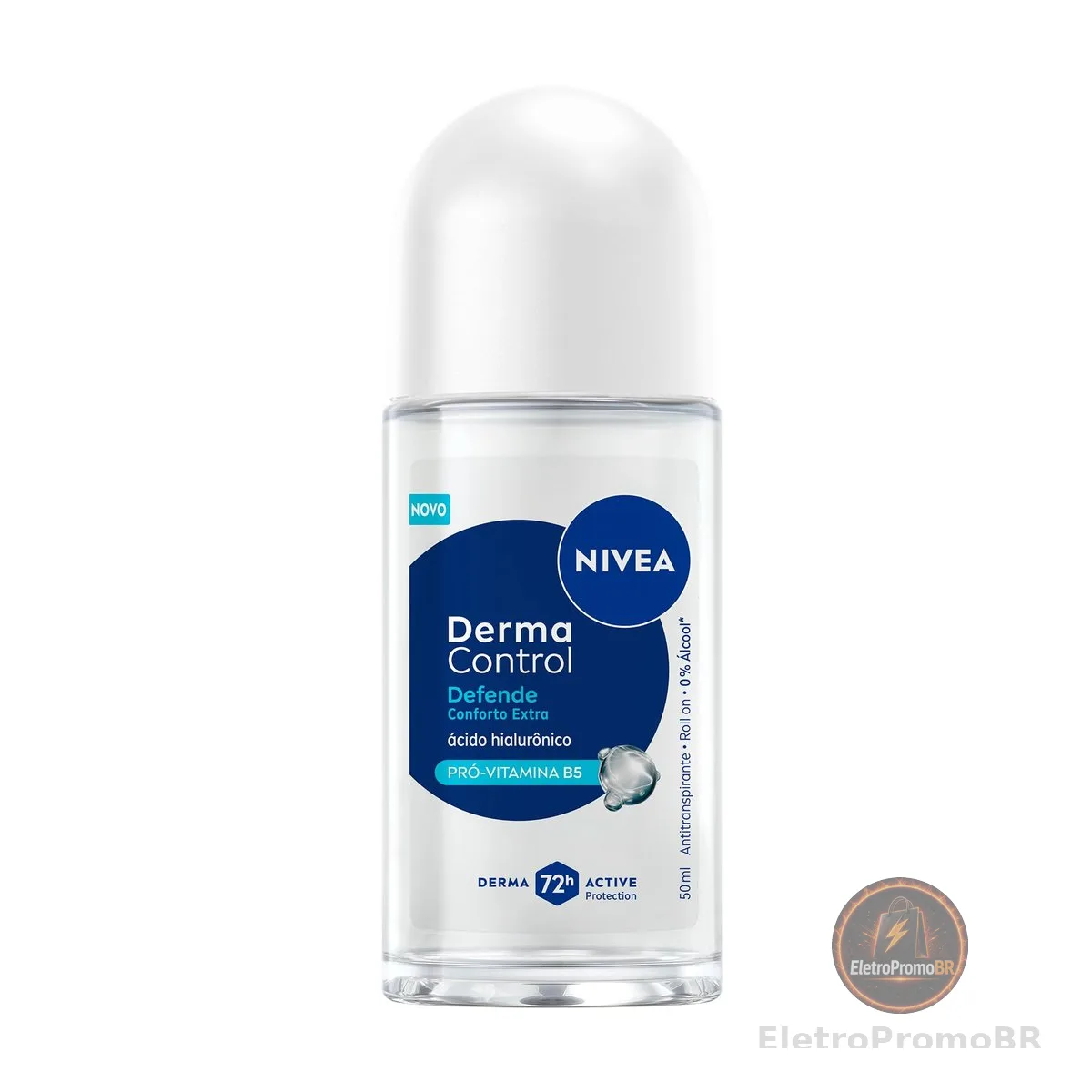 NIVEA Desodorante Antitranspirante Roll-on Derma Control Defende 50ml, Proteção 72h, Previne Irritações, Ácido Hialurônico, Conforto Extra