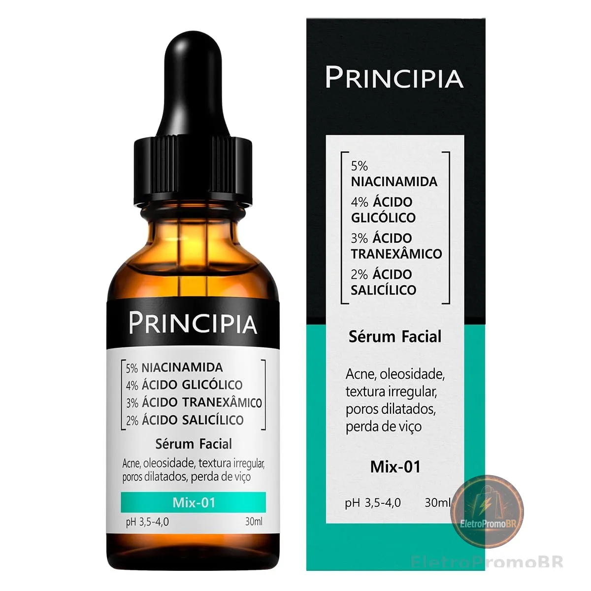 Sérum 5% Niacinamida + 4% Glicólico + 3% Tranexâmico + 2% Salicílico Mix-01 - Anti-acne com 30ml