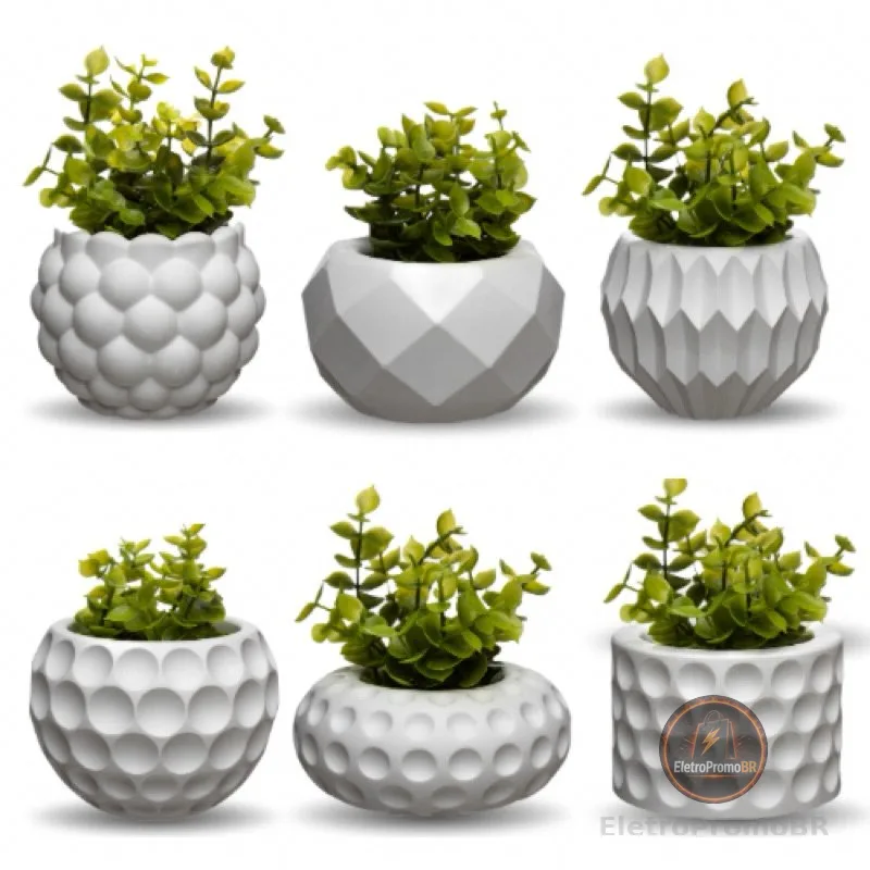 Conjunto decorativo com 6 vasos incluso planta artificial para decoração sala quarto banheiro lavabo