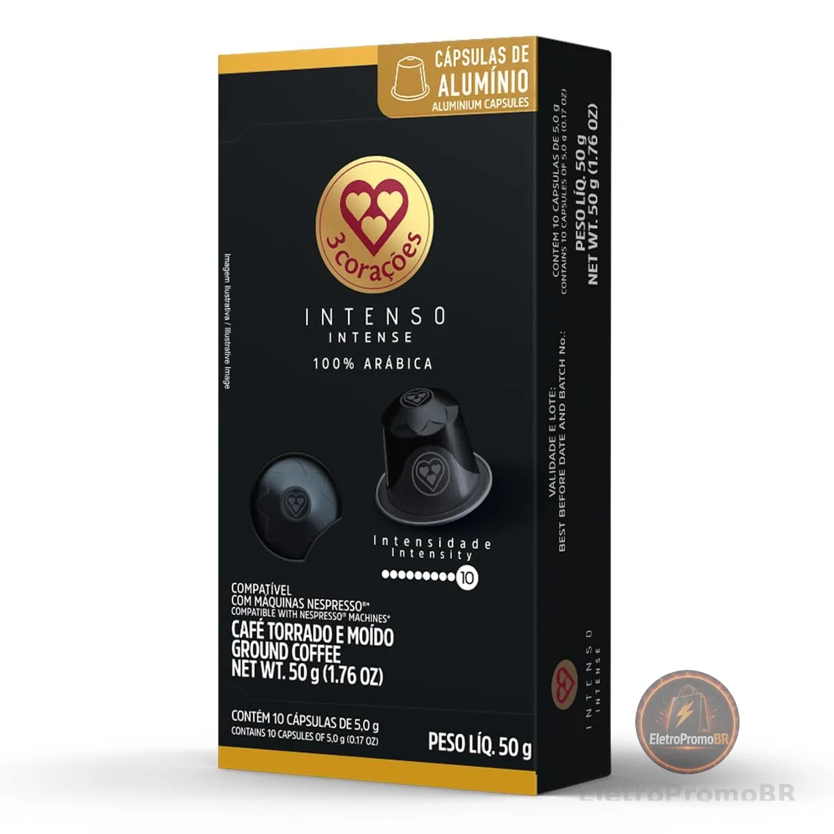 3 Corações Cápsulas de Café Intenso, Compatíveis com Nespresso, contém 10 cápsulas