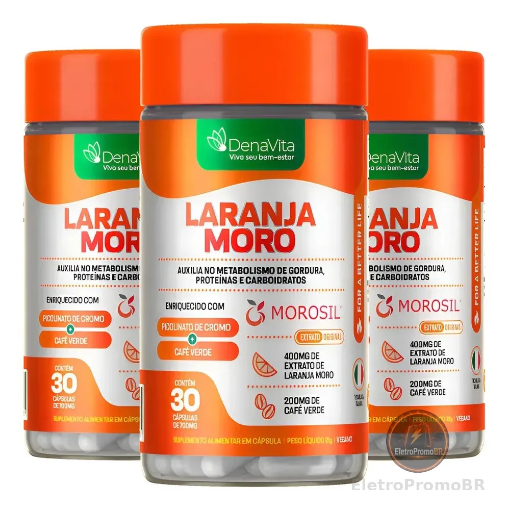 Kit 3x Laranja Moro Morosil + Cromo + Café Verde - Denavita Morosil 90 Cápsulas - Denavita