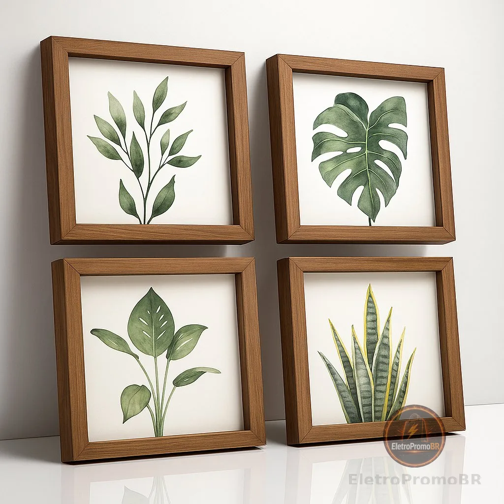 Quadros pra banheiro Botanicos Aquarela Folhas Tropicais Verde Decoração ideal para Banheiro, Quartos, Sala, Cabiceira