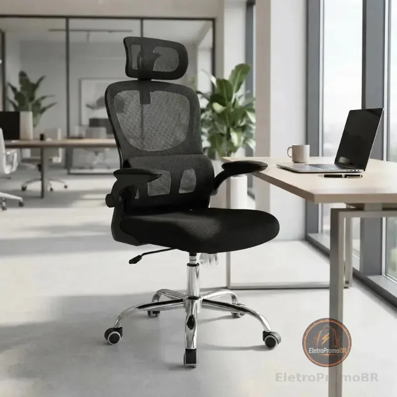 Cadeira Escritório Ergonômica Atlanta Preta Suporte Lombar Preto Espuma