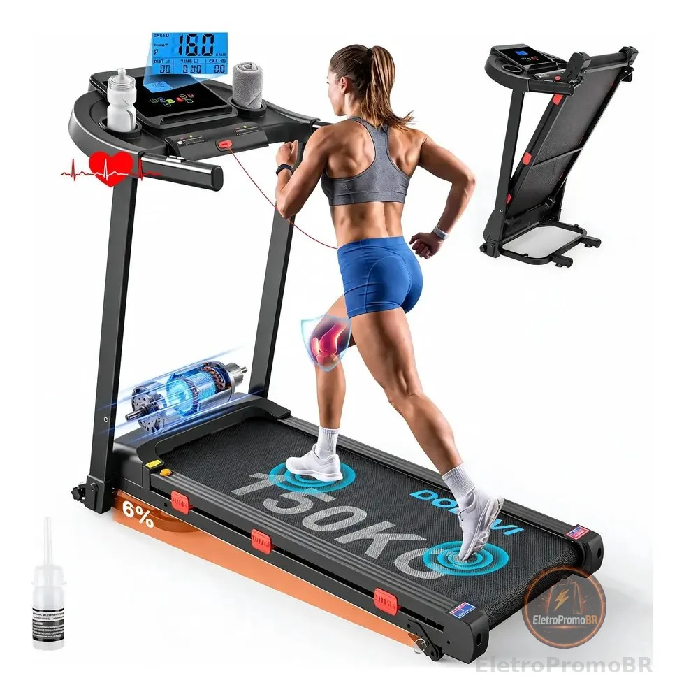 Esteira Elétrica Ergométrica De Academia 16km/h 150kg Dobevi Preto 127v