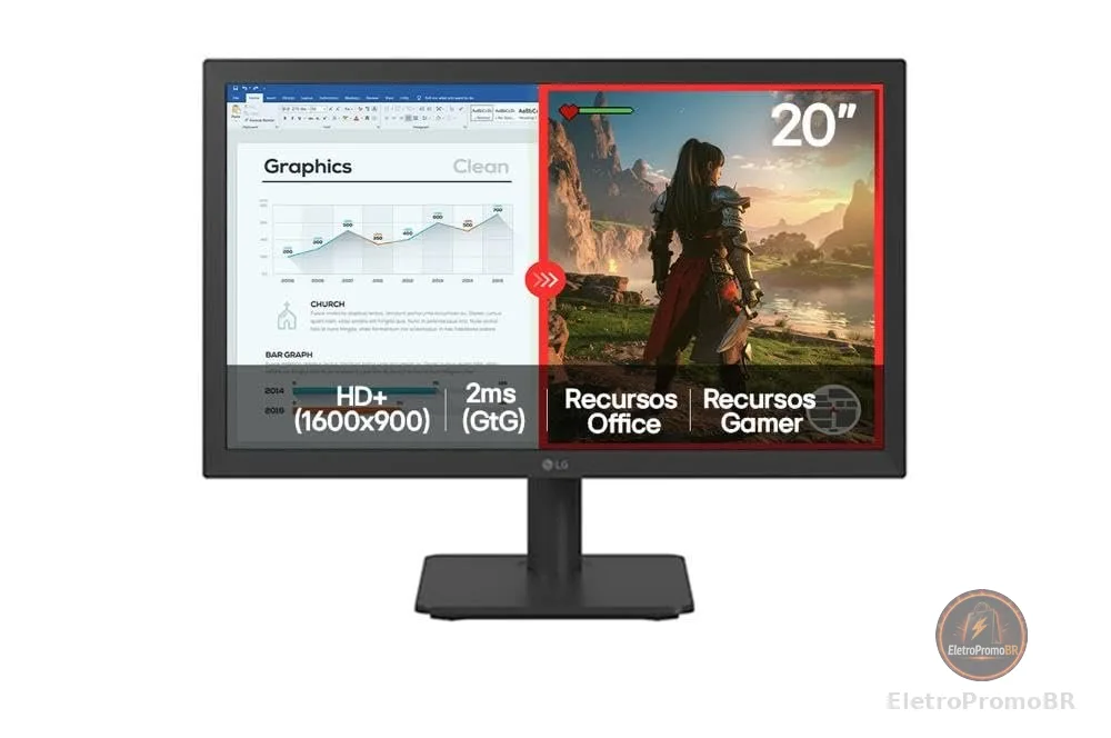 Monitor Gamer LG 20" 20U401A-B - 75hz, 2ms, UHD, LED, TN HD+
