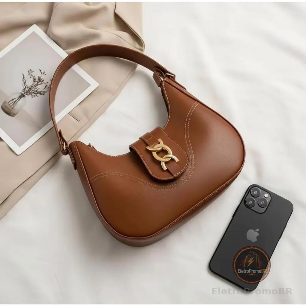 Bolsa Feminina Lunna Luxo Com Metais Dourado Elegante Moderna De Ombro