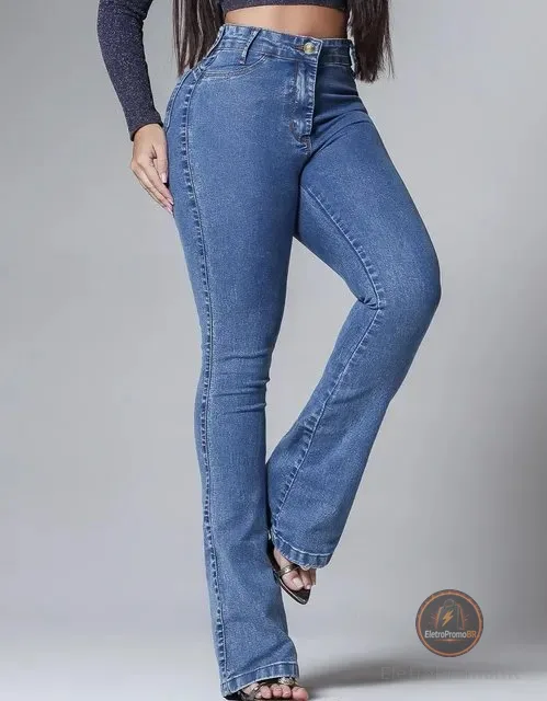 Calça Flare Jeans Marmorizada Cintura Alta Com Elastano Fler