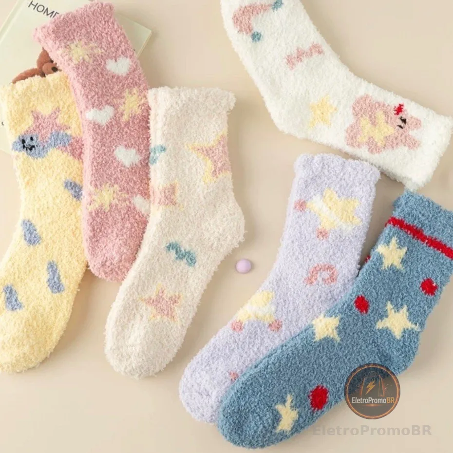 Kit ate 12 Pares Meias De Lã Felpuda Grossa Para Frio Quente Adulto Masculinas e Femininas