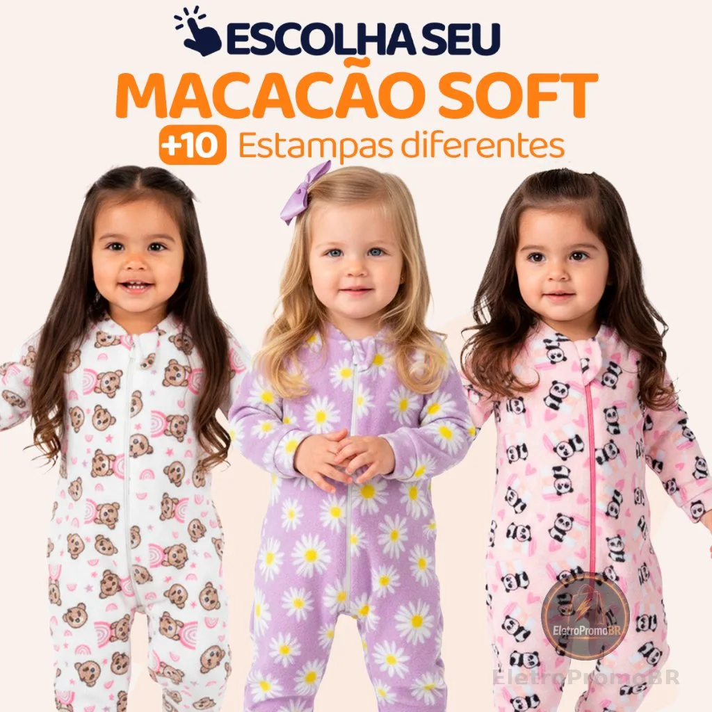 Escolha Seu Macacão Bebe Menina Roupa Inverno Soft Peluciado Com Zíper Quentinho Confortável Panda, Ursinho, Florido L09