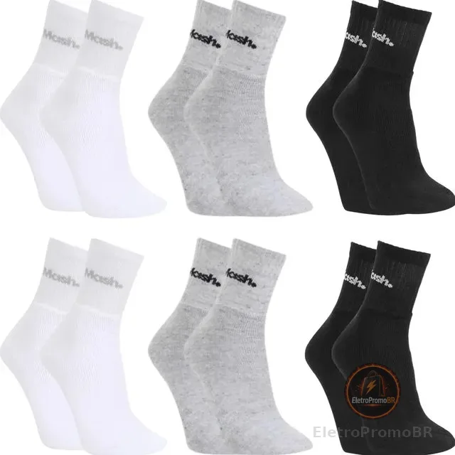 Kit 6 Pares De Meias Esportivas Mash Em Algodão Cano Médio