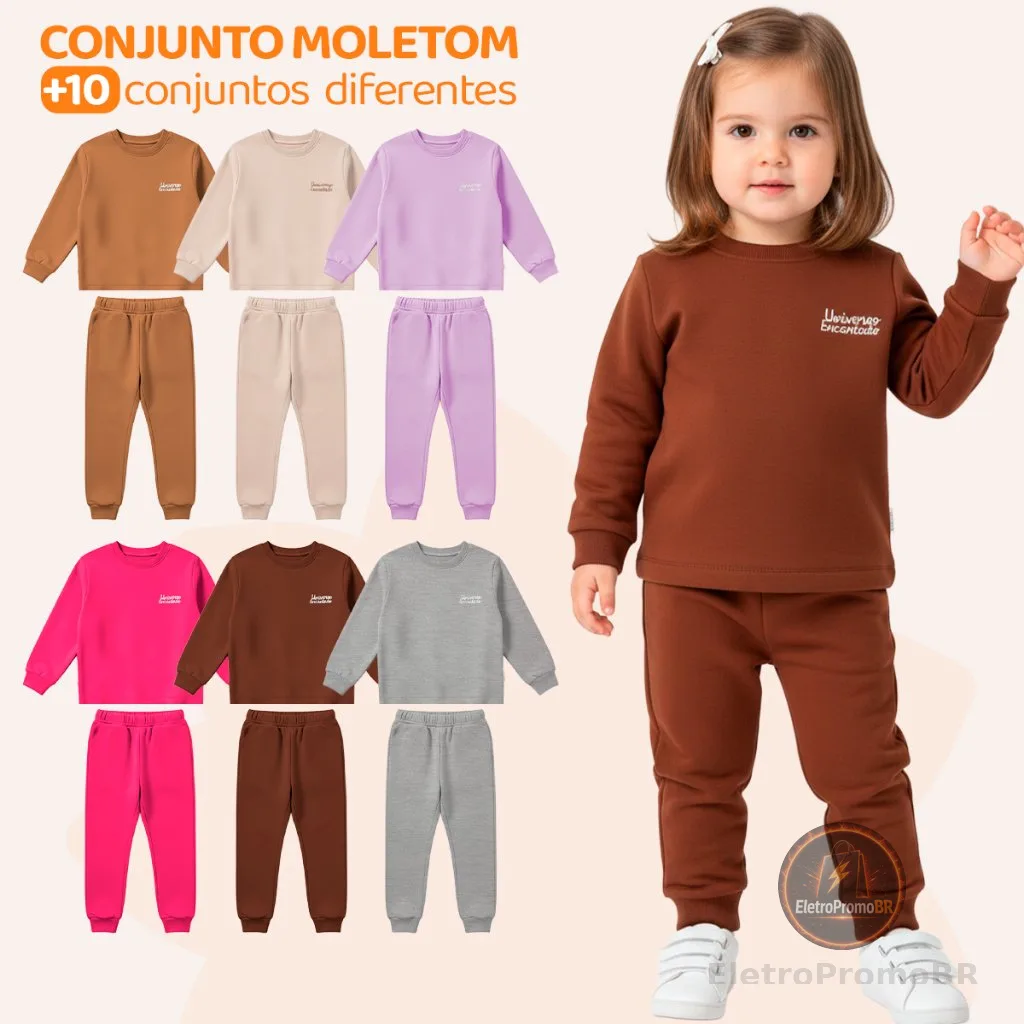 Kit 4 Peças Moletom Minimalista Bebês Menina Baby Blusa e Calça Manga Longa Roupa de Frio Inverno Feminina Neném