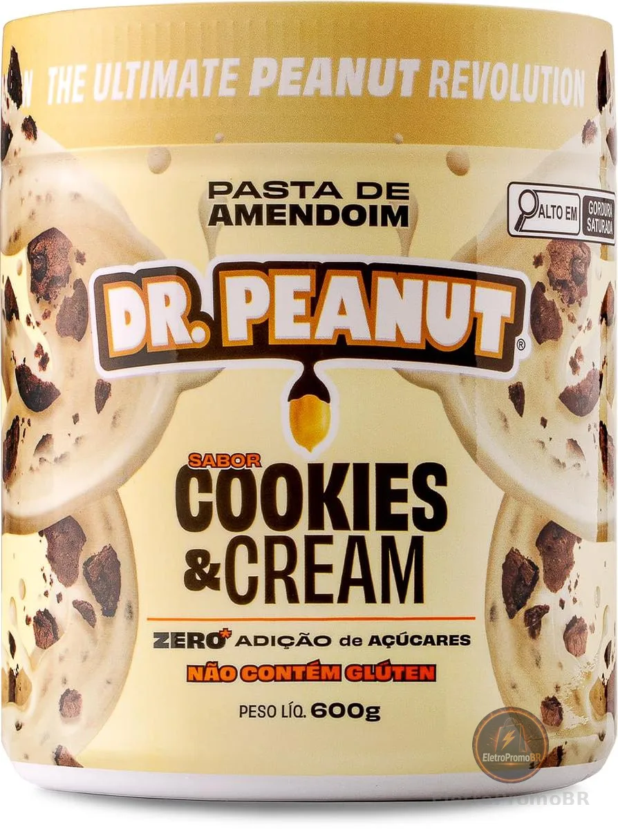 Dr. Peanut Pasta de Amendoim c/Whey Protein - Sabor Cookies & Cream, Pote 600g