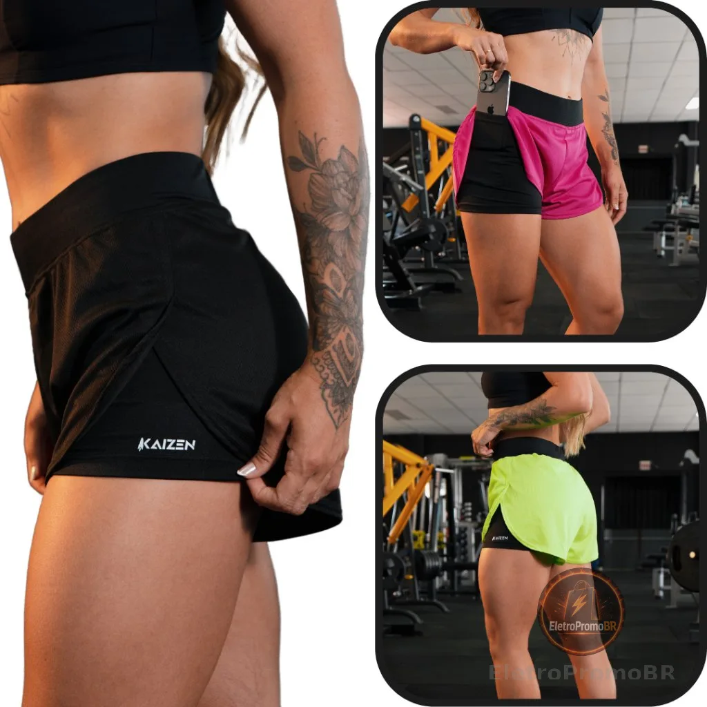 Shorts compressão 2 em 1 feminino para academia e corrida ou crossfit
