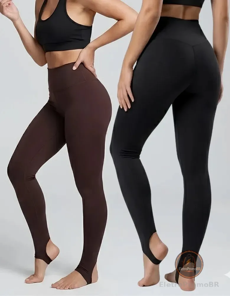 Kit 2 Calça Legging Pezinho Cos Alto Flanelada Inverno Marrom Preto G