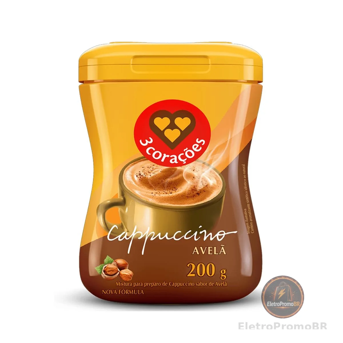 3 Corações Cappuccino Sabor Avelã, 200g, Pó
