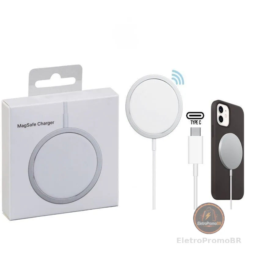Carregador Magnético Sem Fio iPhone Magsafe 15W Carregamento Rápido
