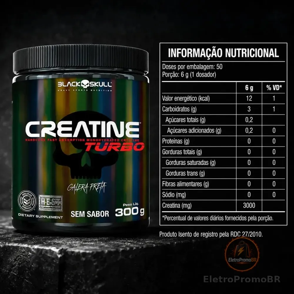 Creatina Black Skull Caveira Preta Turbo em pó Sem sabor x 300g
