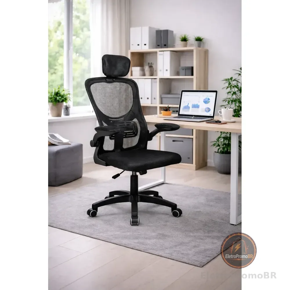 Cadeira Escritório Ergonômica Mesh Apoio Lombar 100kg Preto Malha