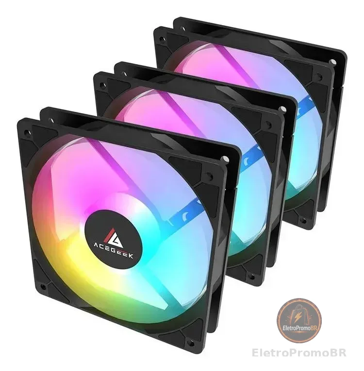 Kit Ventoinhas Acegeek Rw12 3x1, Rainbow, 3x120mm, Preto