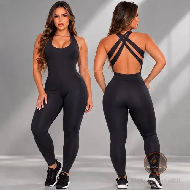 Macacão Fitness Academia Zero Transparência Treino Ginástica