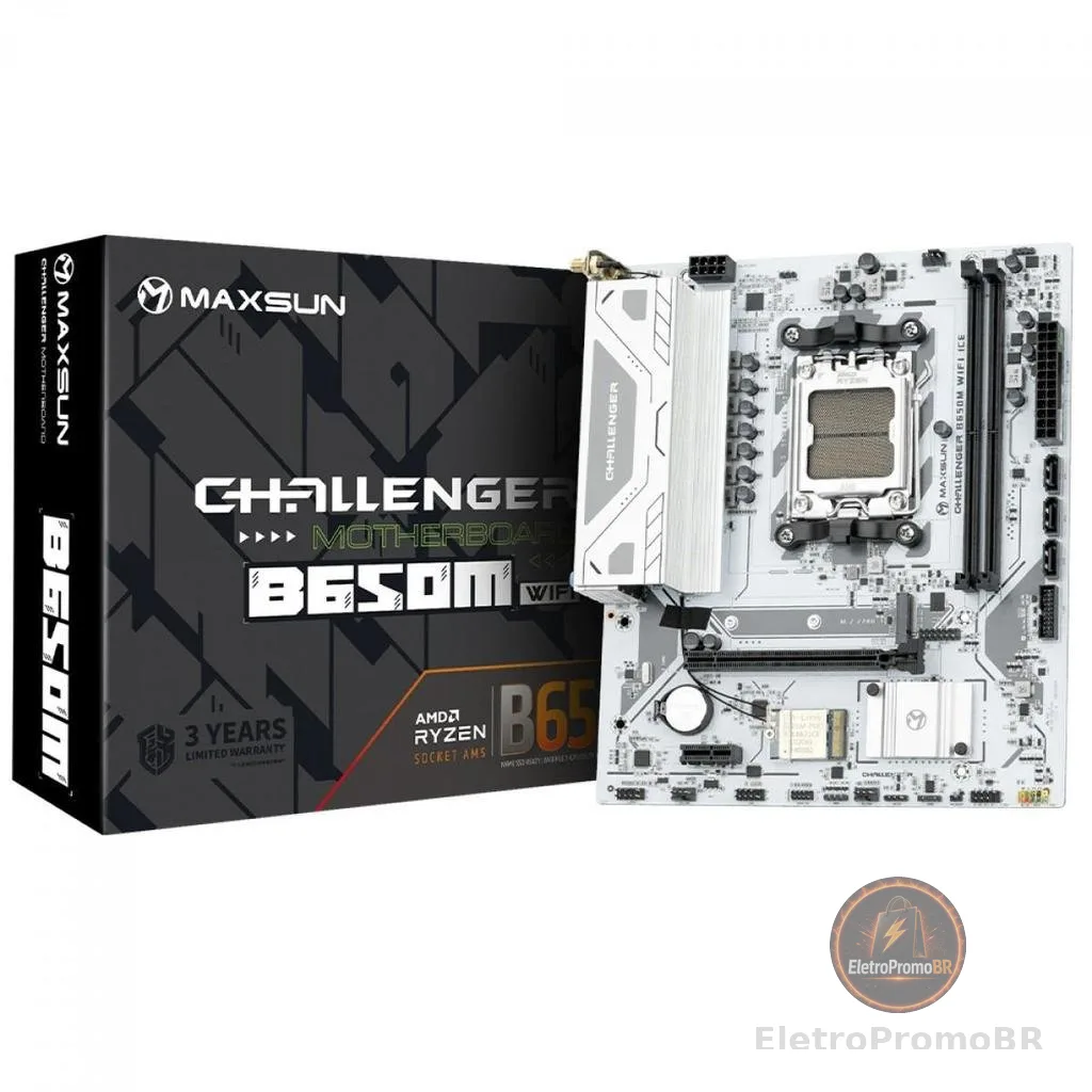 Placa Mãe Maxsun Challenger B650M WiFi Ice V2, Chipset B650, AMD AM5, mATX, DDR5