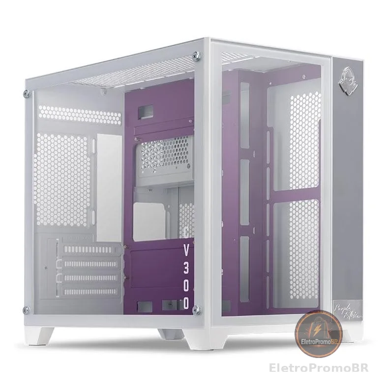 Gabinete Gamer Mancer CV300 Purple Edition, Mid-Tower, Lateral de Vidro,Branco e Roxo,MCR-CV300-PEWH