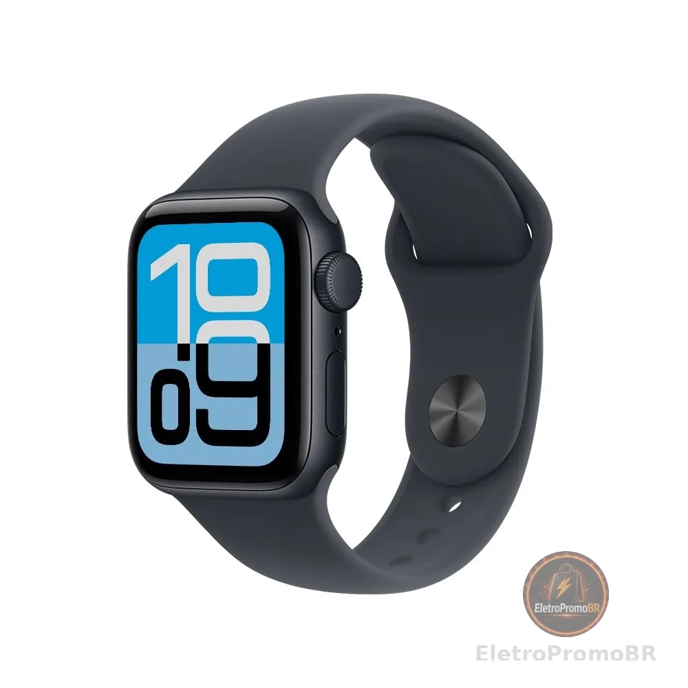 Apple Watch SE 3 GPS, Caixa em alumínio meia‑noite de 40 mm com Bracelete desportiva meia‑noite - M/G