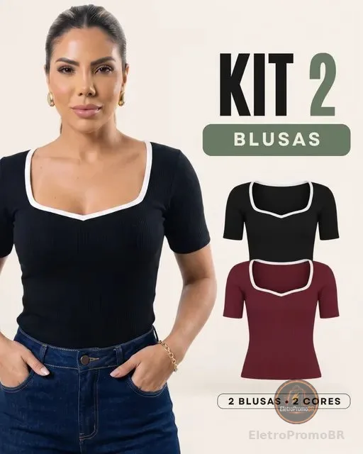 Kit Blusa Feminina Com Decote Manga Curta Básica Social M Gg