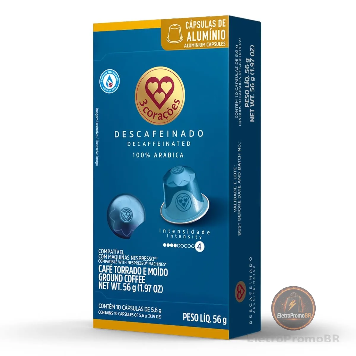 3 Corações Cápsulas de Café Descafeinado, Compatíveis com Nespresso, contém 10 cápsulas